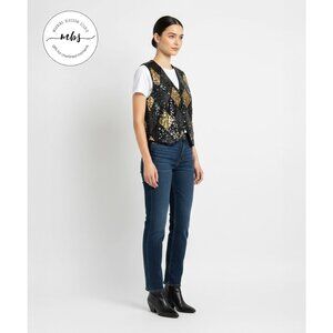 Spell Bound Vintage Beaded Sequins Boho Silk Vest‎ Black Gold Women M
